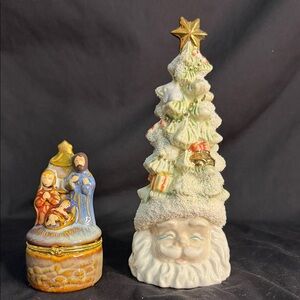 Christmas Santa Tree and Nativity Scene Figurines